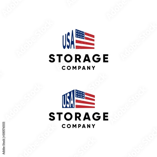self storage logo design vector with USA flag concept and padlock