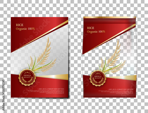 Rice Package Thailand food Products, red gold banner and poster template vector design rice.