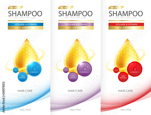 Hair care design of shampoo. cosmetic for design the effects of protection and shine and radiance of hair on a bright. Vector illustration.