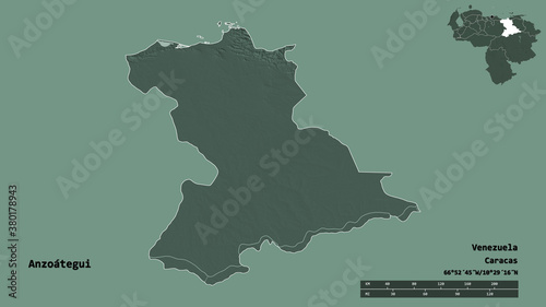 Anzoategui, state of Venezuela, zoomed. Administrative