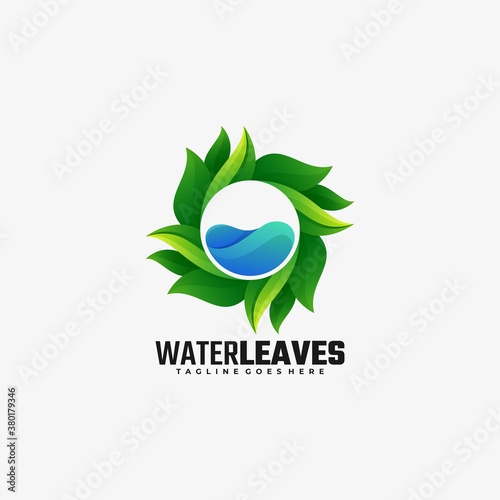 Vector Logo Illustration Water Leaves Gradient Colorful Style.