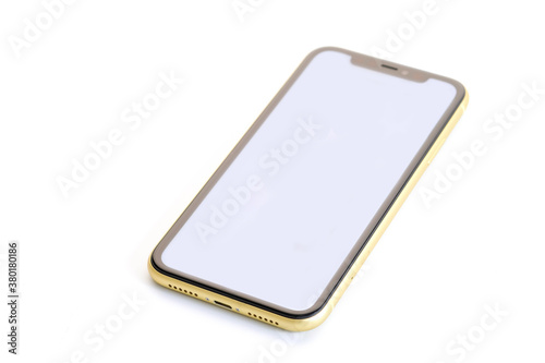 Touch screen mobile phone on white background.