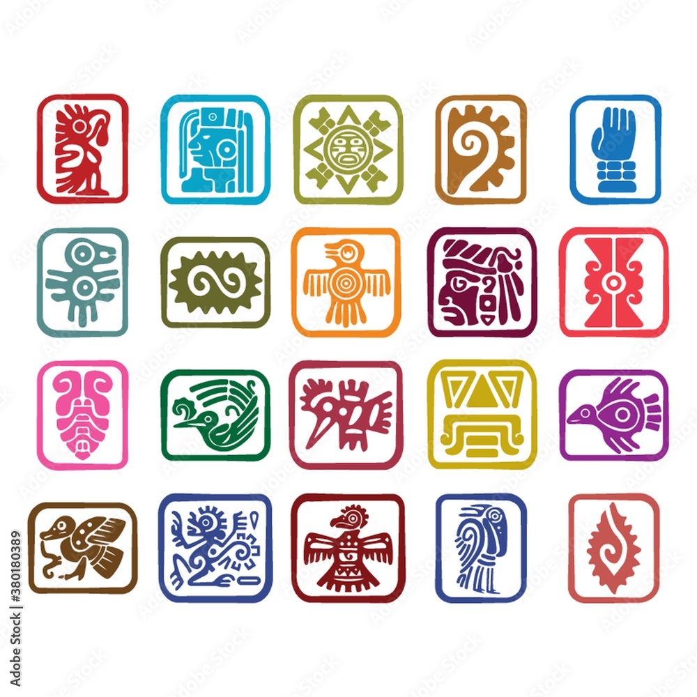 set of aztec symbol icons