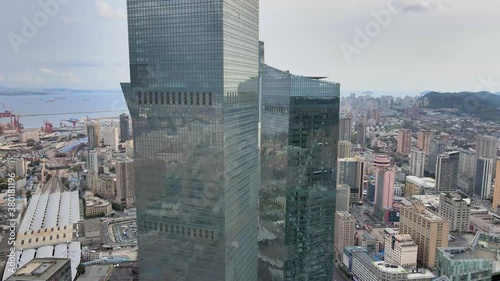 aerial shot of dalian city center
