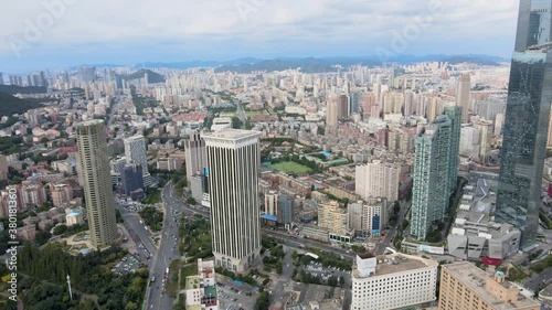 aerial shot of dalian city center
