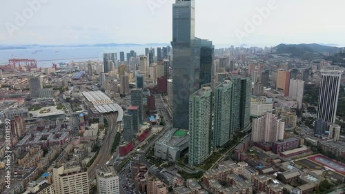 aerial shot of dalian city center
