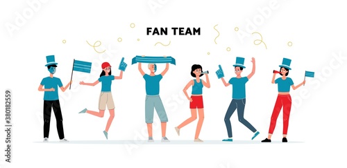 Group of sport or football fans team, flat vector illustration isolated.