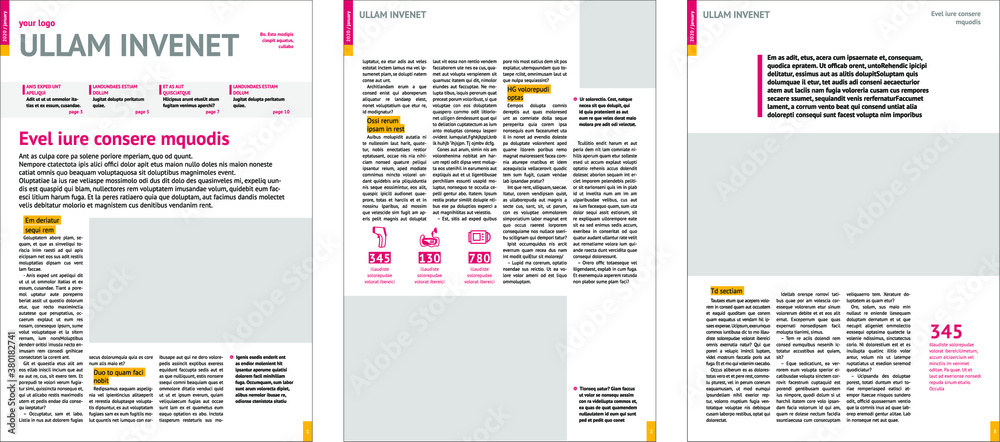 magazine mockup, annual report mockup with pink headers magazine mockup, annual report mockup with pink headers