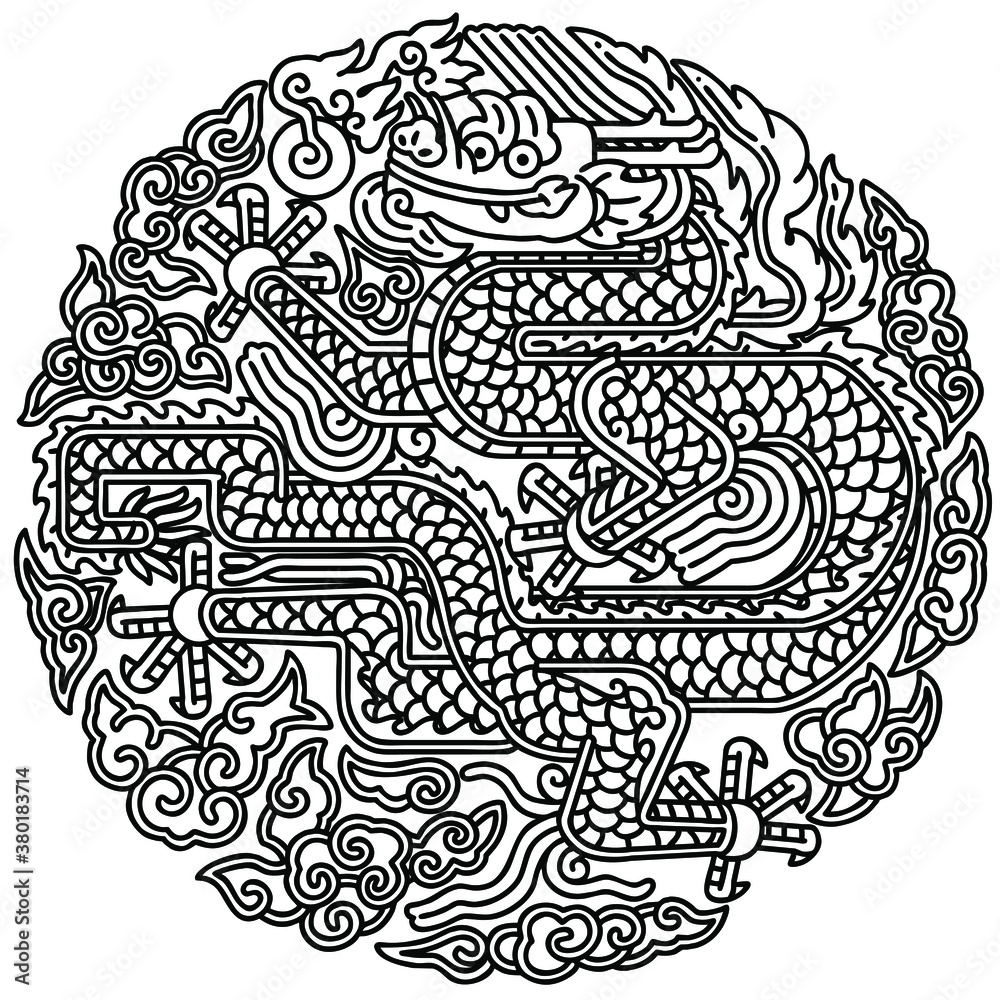 Korean traditional pattern for dragon robes. Dragon robes were the everyday dress of the emperors or kings of Korea (Goryeo and Joseon dynasties). Vector line art illustration. Korean traditional pattern for dragon robes. Dragon robes were the everyday dress of the emperors or kings of Korea (Goryeo and Joseon dynasties). Vector line art illustration.