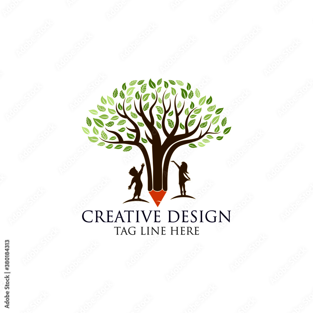 Obraz premium children logo, tree pencil logo