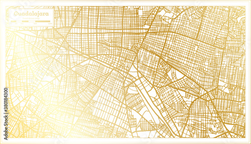 Guadalajara Mexico City Map in Retro Style in Golden Color. Outline Map.