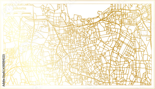 Jakarta Indonesia City Map in Retro Style in Golden Color. Outline Map.