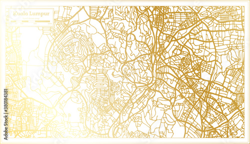 Kuala Lumpur Malaysia City Map in Retro Style in Golden Color. Outline Map.