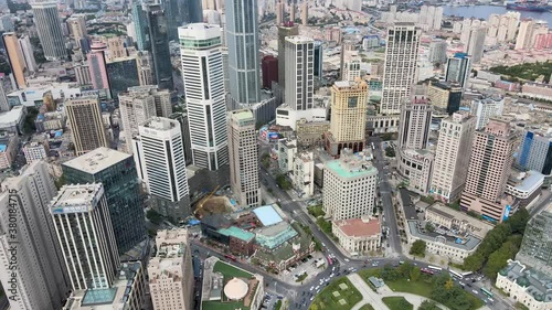 aerial shot of dalian city center
