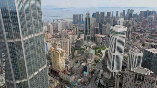 aerial shot of dalian city center
