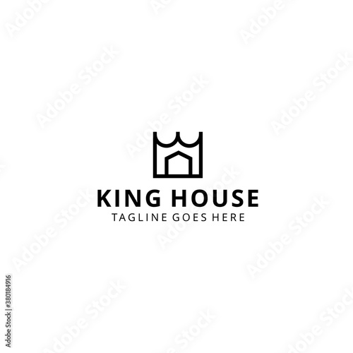 Creative modern minimalist house with king crown sign logo design template illustration
