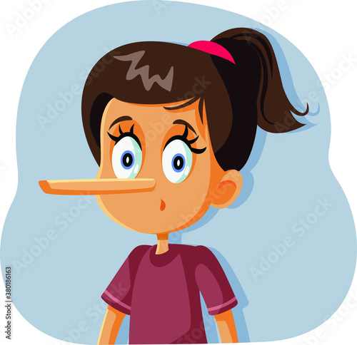 Liar Girl with Long Nose Vector Cartoon