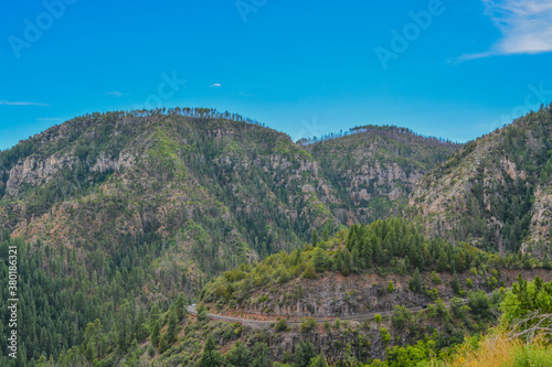 Beautiful view from Oak Creek Vista in the mountains of Arizona pine forest.