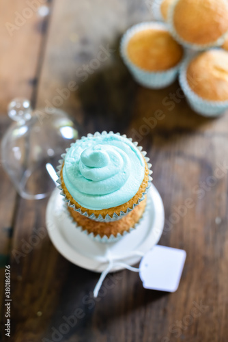 cupcakes with lightblue frosting photo