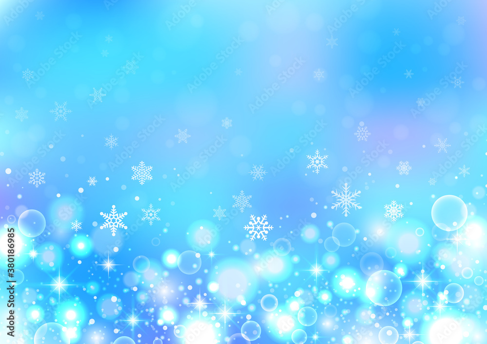 キラキラ 雪の結晶のイルミネーションが美しいクリスマス背景