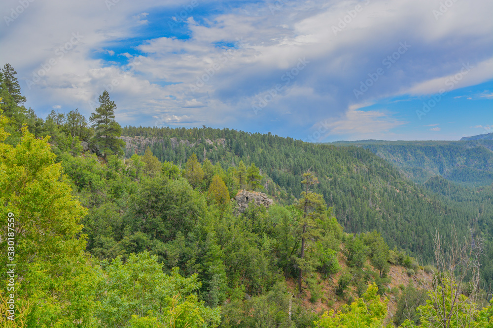 Beautiful view from Oak Creek Vista in the mountains of Arizona pine forest.