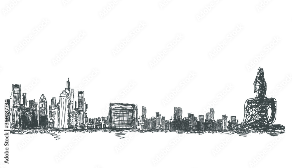 Naklejka premium Sketch Landmark Important places in Thailand - Background creative modern.