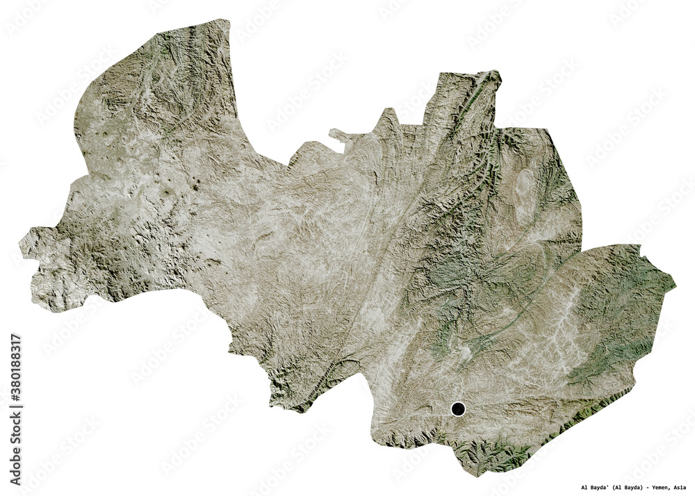 Obraz premium Al Bayda', governorate of Yemen, on white. Satellite