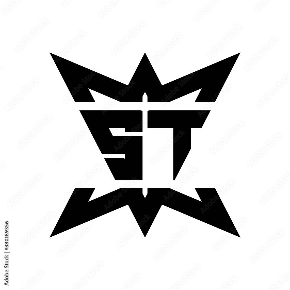 ST Logo monogram with crown up down side design template ST Logo monogram with crown up down side design template