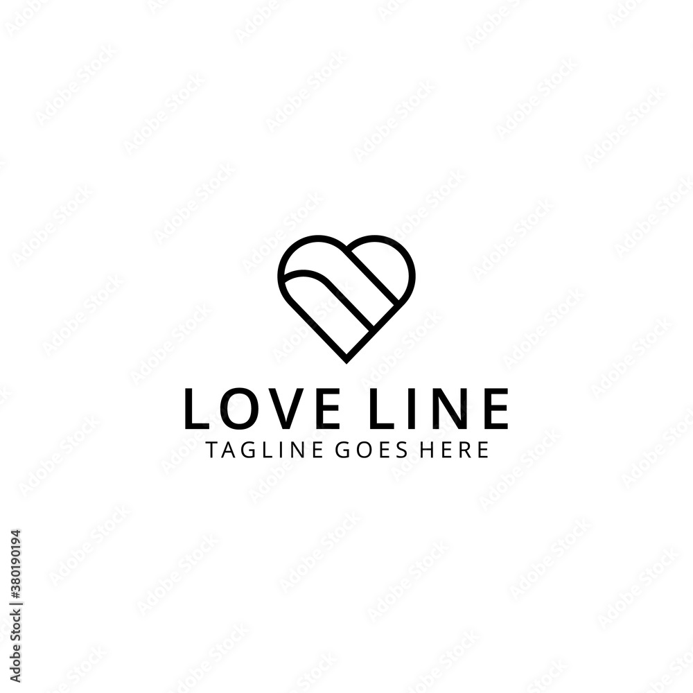 Illustration abstract love or heart sign with line art sign logo design template