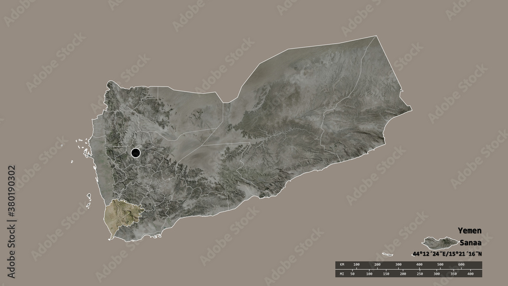 Location of Ta`izz, governorate of Yemen,. Satellite