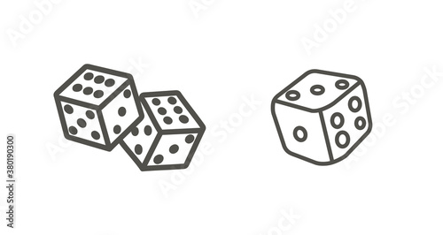 dice cubes line icon set. playing dices