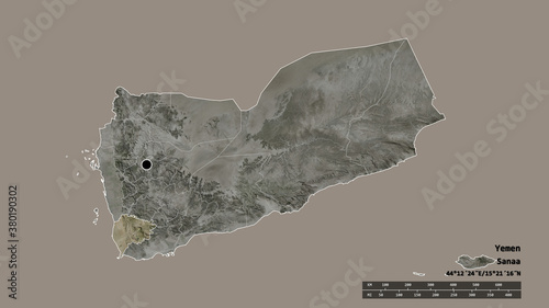 Location of Ta`izz, governorate of Yemen,. Satellite photo