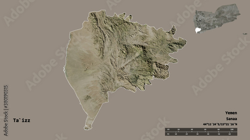 Ta`izz, governorate of Yemen, zoomed. Satellite photo