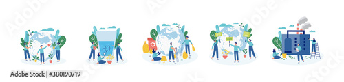 Ecologists taking care of planet, flat cartoon vector illustration isolated