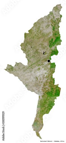 Manicaland, province of Zimbabwe, on white. Satellite photo