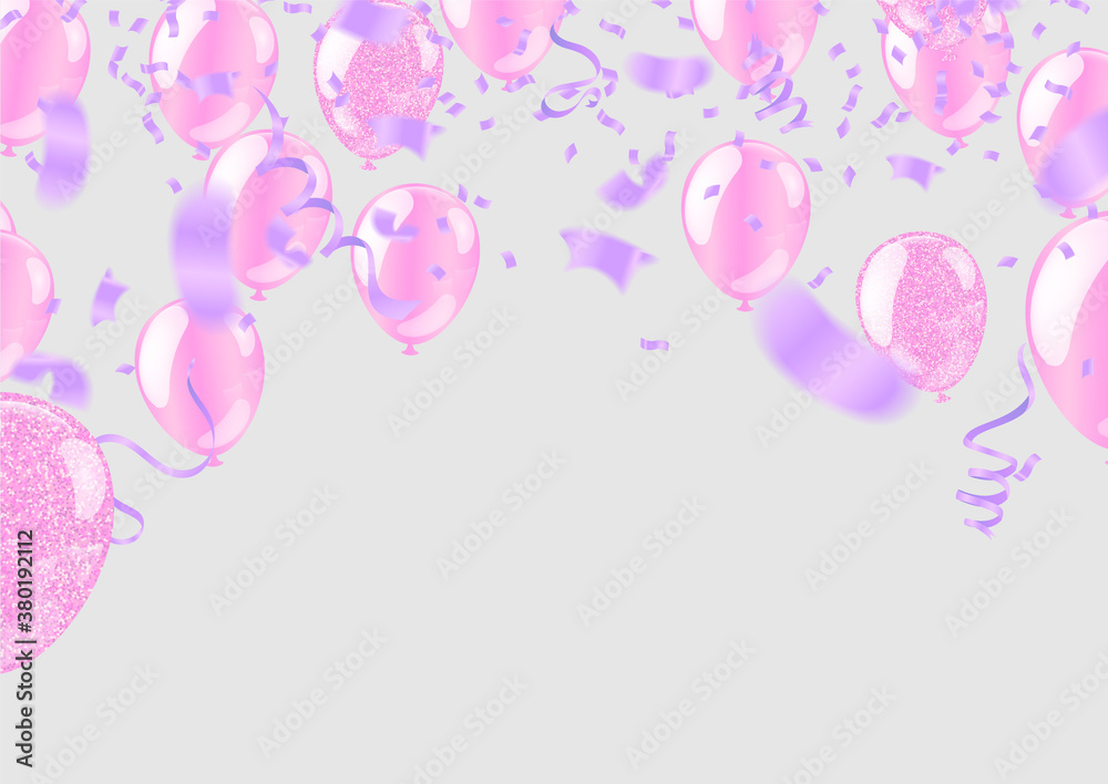 Luxury party balloons pink, and sequins balloons, Pastel metallic composition with empty space for birthday, other promotion social media banners, text.