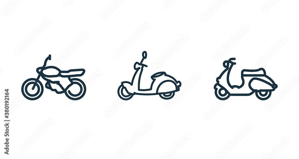 motorcycle line icon set. Sportbike, scooter