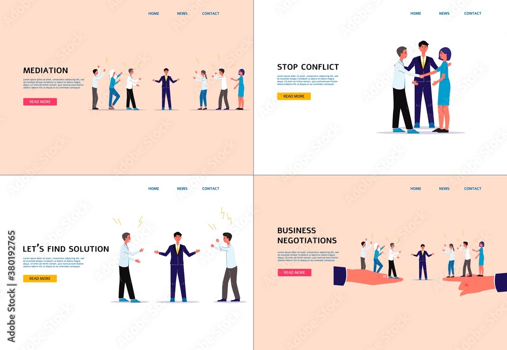 Conflict mediation and business negotiation website banner set