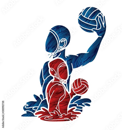 Group of water polo players  action cartoon graphic vector