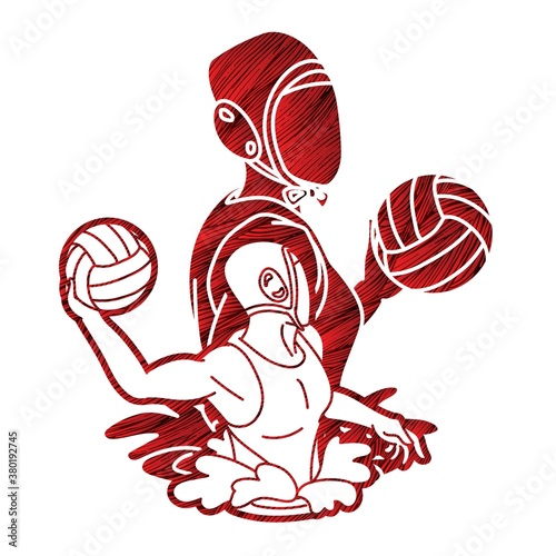 Group of water polo players  action cartoon graphic vector