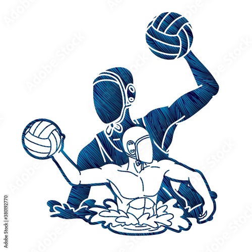 Group of water polo players  action cartoon graphic vector