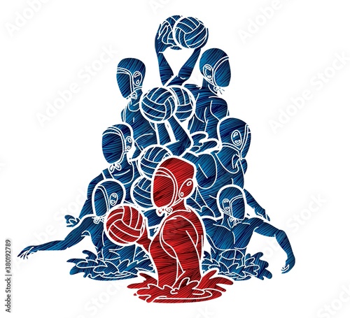 Group of water polo players  action cartoon graphic vector