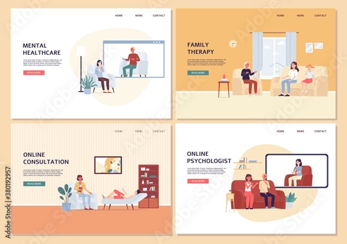 Set of website banners for psychological aid clinic flat vector illustration.