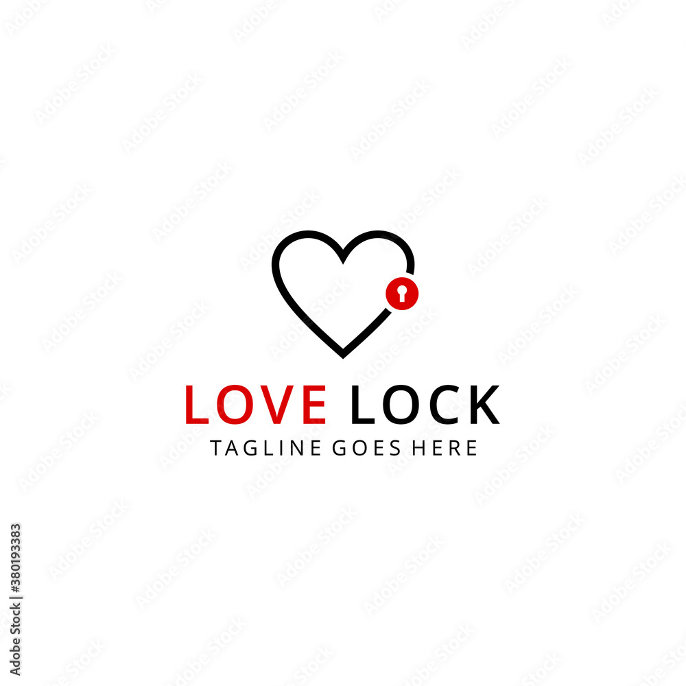 Illustration abstract love or heart sign with lock hole sign logo design template