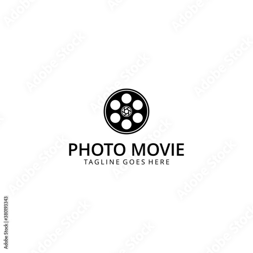 Illustration modern camera photography with film reel logo icon vector template