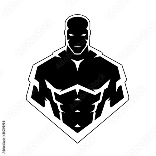 muscular super hero bodybuilder silhouette, vector, logo,  cartoon, mascot, character, monochrome