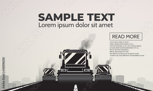 Asphalt rollers driving on the road, vector.