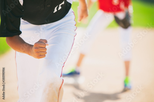 Baseball: Boy Running From Third Base photo