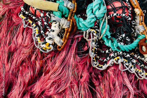 Pile of commercial fishing nets and ropes