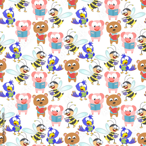 seamless pattern design with cute animal cartoon ornament  copy space